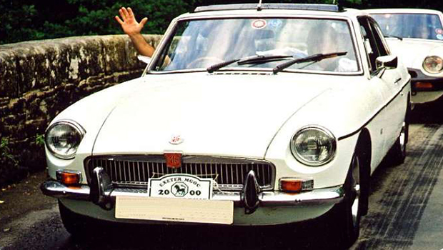 John's 1974 MGB GT Pictured On the River Dart Rally 2000